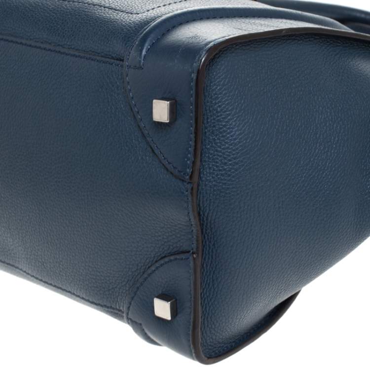 Pre Owned Celine Dark Blue Leather Mini Luggage Tote