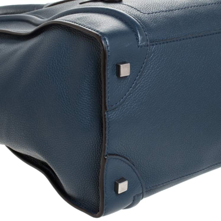 Pre Owned Celine Dark Blue Leather Mini Luggage Tote