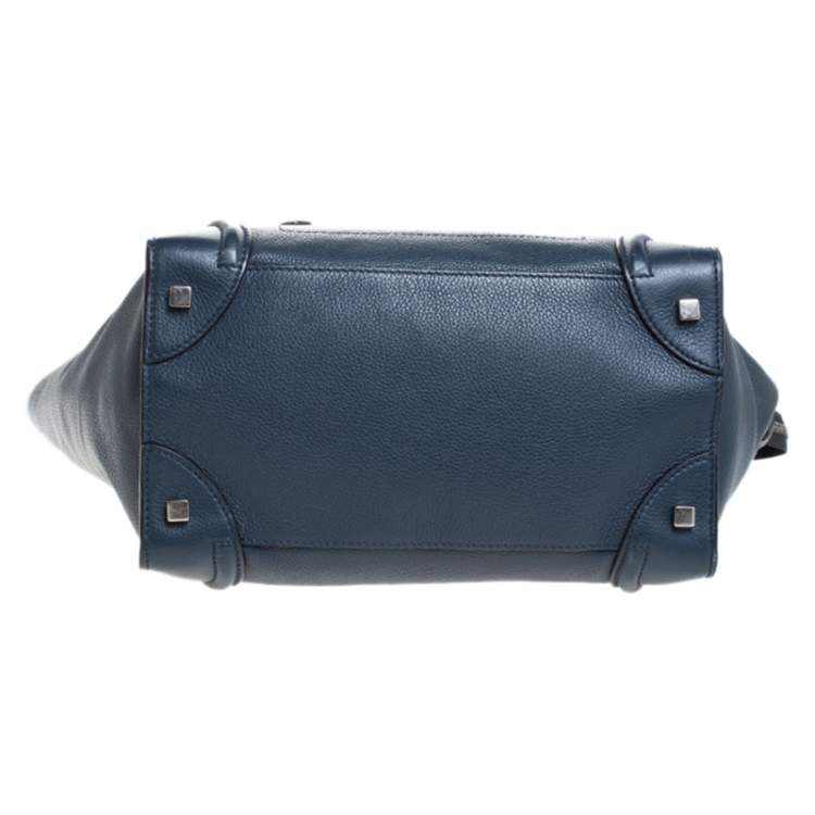 Pre Owned Celine Dark Blue Leather Mini Luggage Tote