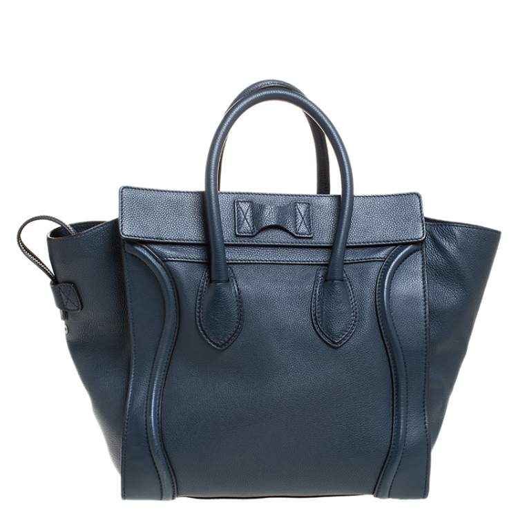 Pre Owned Celine Dark Blue Leather Mini Luggage Tote