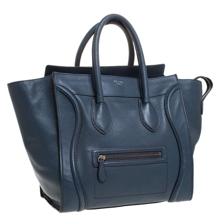 Pre Owned Celine Dark Blue Leather Mini Luggage Tote
