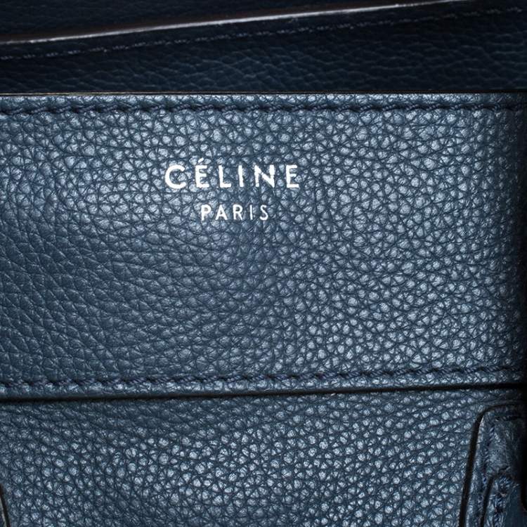 Pre Owned Celine Dark Blue Leather Mini Luggage Tote