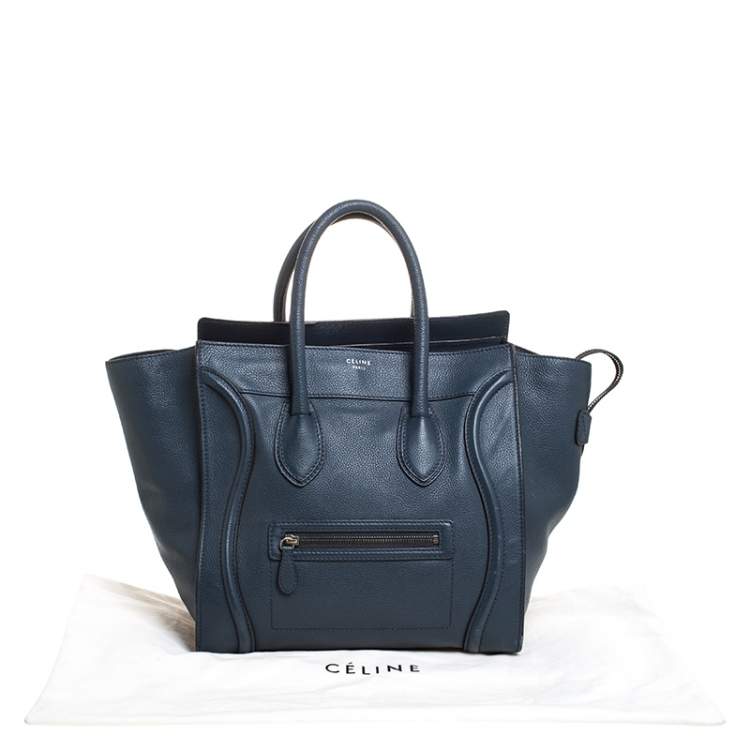 Pre Owned Celine Dark Blue Leather Mini Luggage Tote