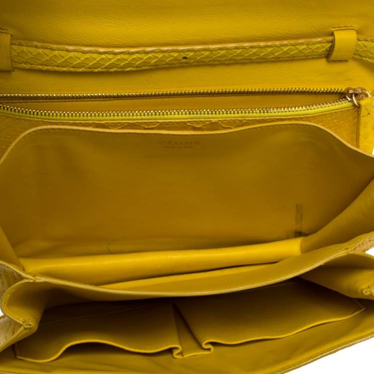 Pre Owned Celine Yellow Python Medium Classic Box Shoulder Bag