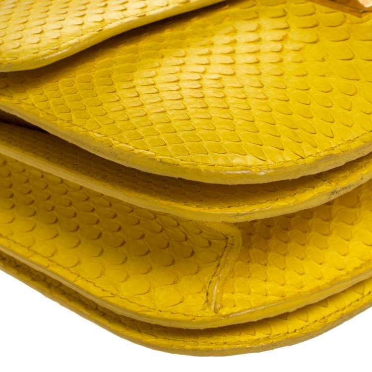 Pre Owned Celine Yellow Python Medium Classic Box Shoulder Bag