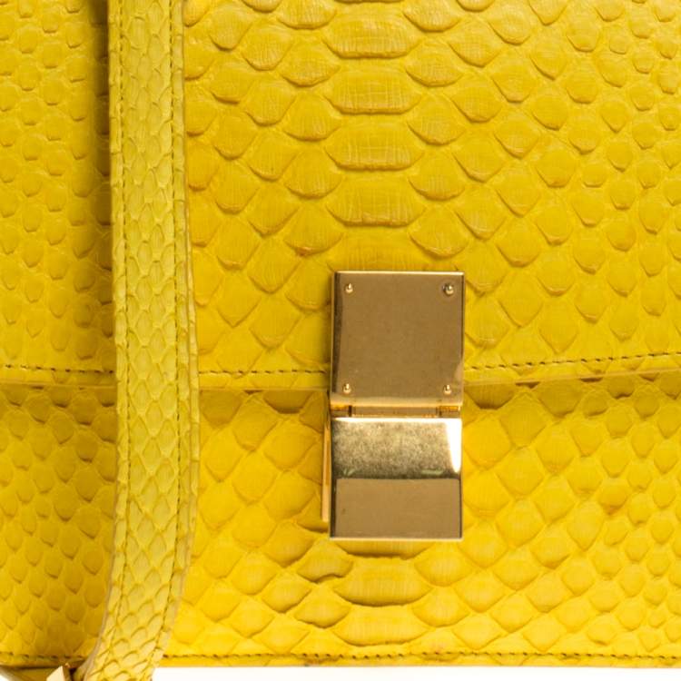 Pre Owned Celine Yellow Python Medium Classic Box Shoulder Bag