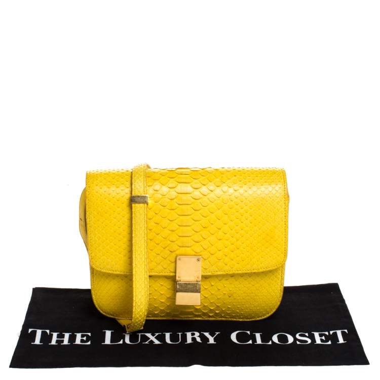 Pre Owned Celine Yellow Python Medium Classic Box Shoulder Bag