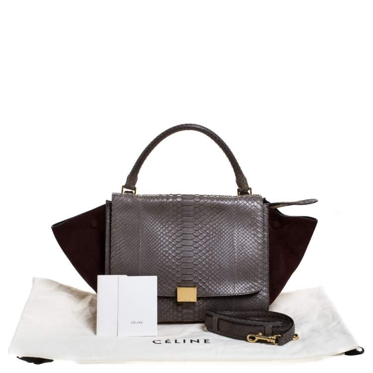 Pre Owned Celine Burgundy/Grey Python and Suede Medium Trapeze Tote