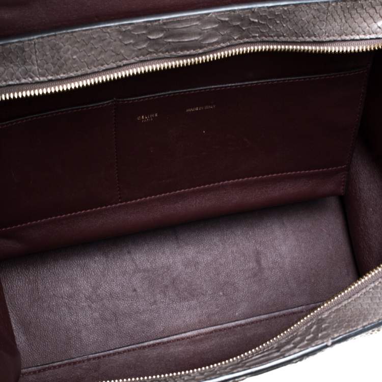 Pre Owned Celine Burgundy/Grey Python and Suede Medium Trapeze Tote
