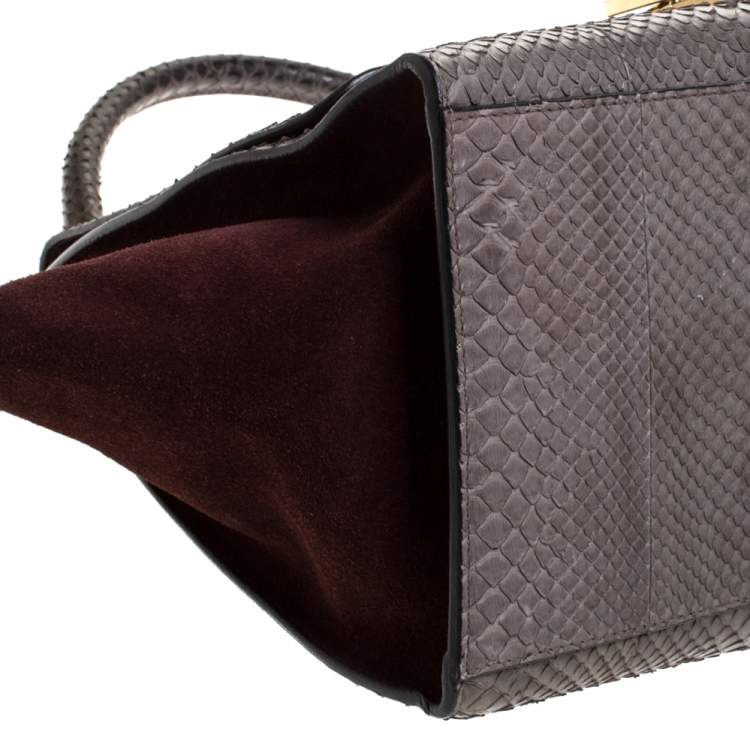Pre Owned Celine Burgundy/Grey Python and Suede Medium Trapeze Tote