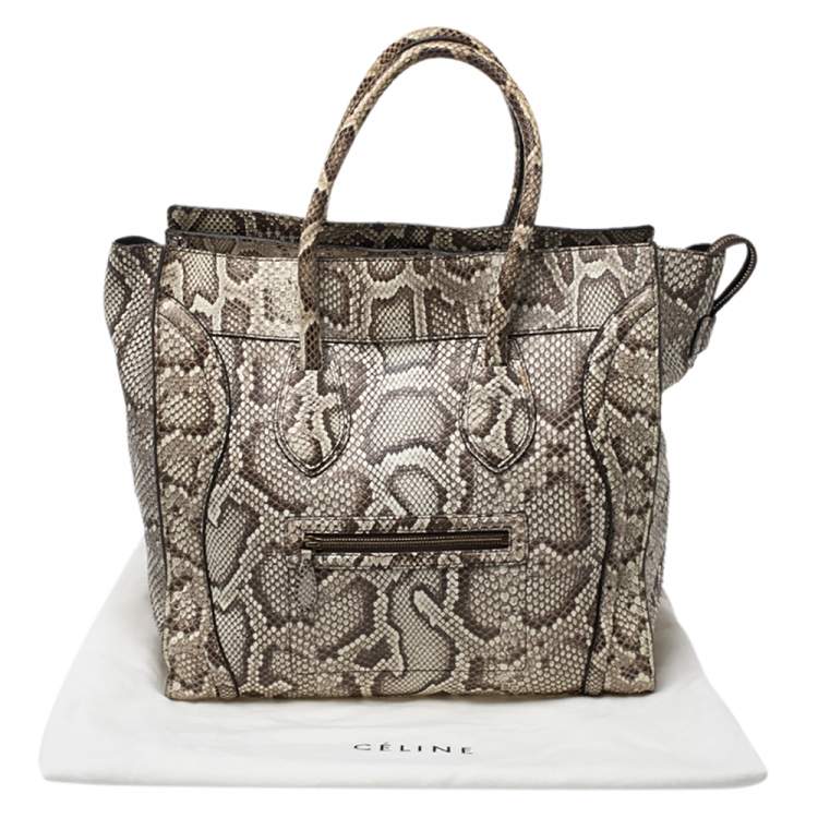 Pre Owned Celine Beige Python Medium Luggage Tote