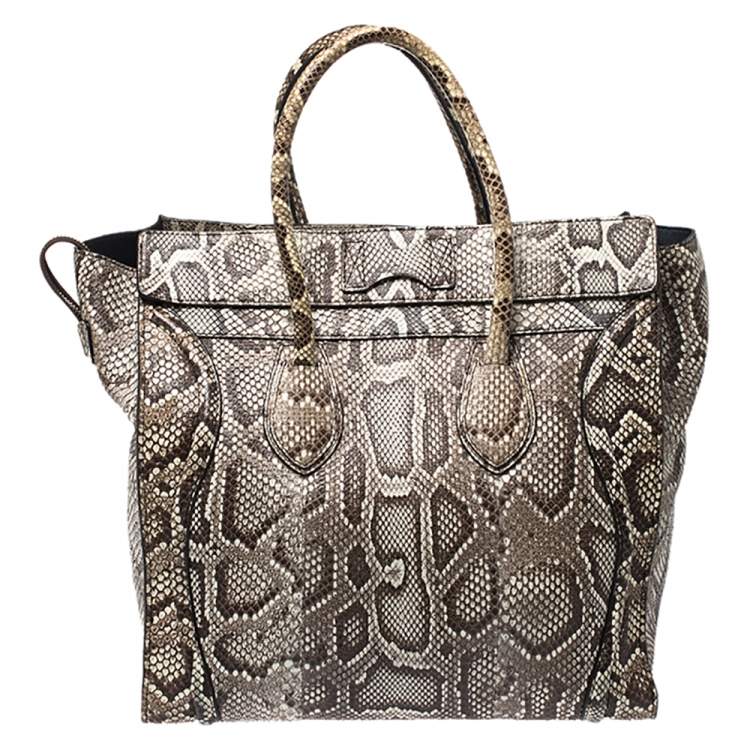 Pre Owned Celine Beige Python Medium Luggage Tote