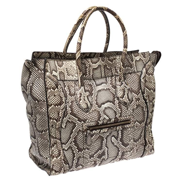 Pre Owned Celine Beige Python Medium Luggage Tote