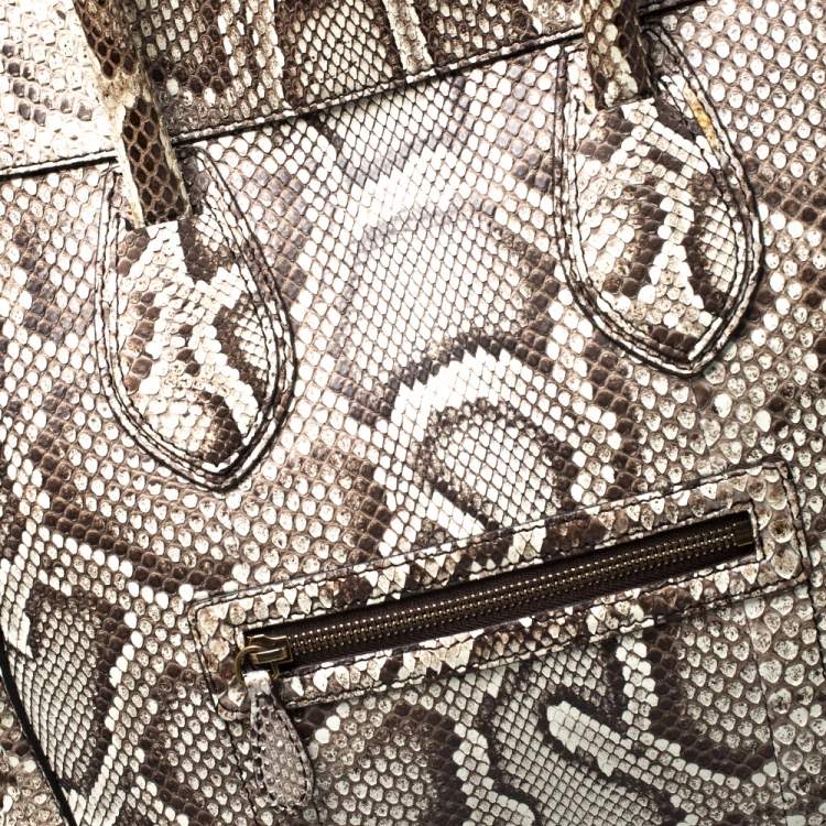 Pre Owned Celine Beige Python Medium Luggage Tote