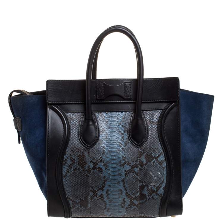 Pre Owned Celine Multicolor Python/Suede and Leather Mini Luggage Tote