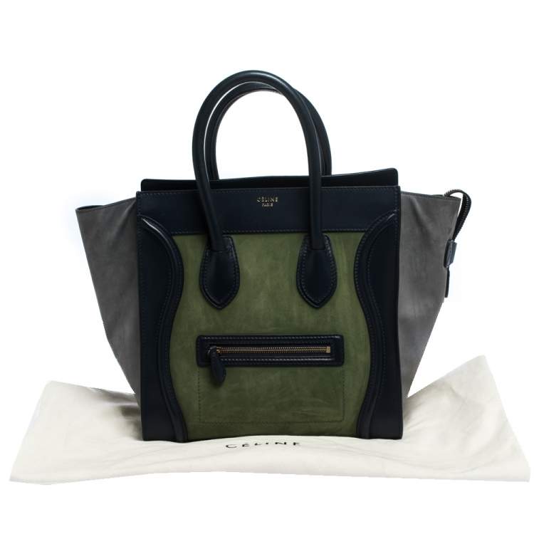 Pre Owned Celine Tri Color Nubuck and Leather Mini Luggage Tote