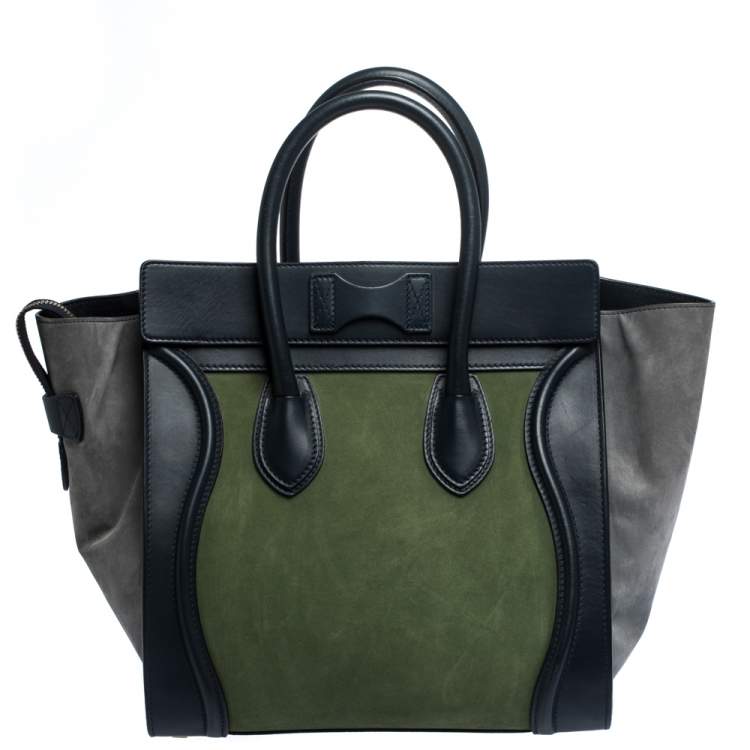 Pre Owned Celine Tri Color Nubuck and Leather Mini Luggage Tote