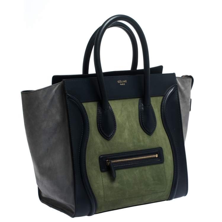 Pre Owned Celine Tri Color Nubuck and Leather Mini Luggage Tote