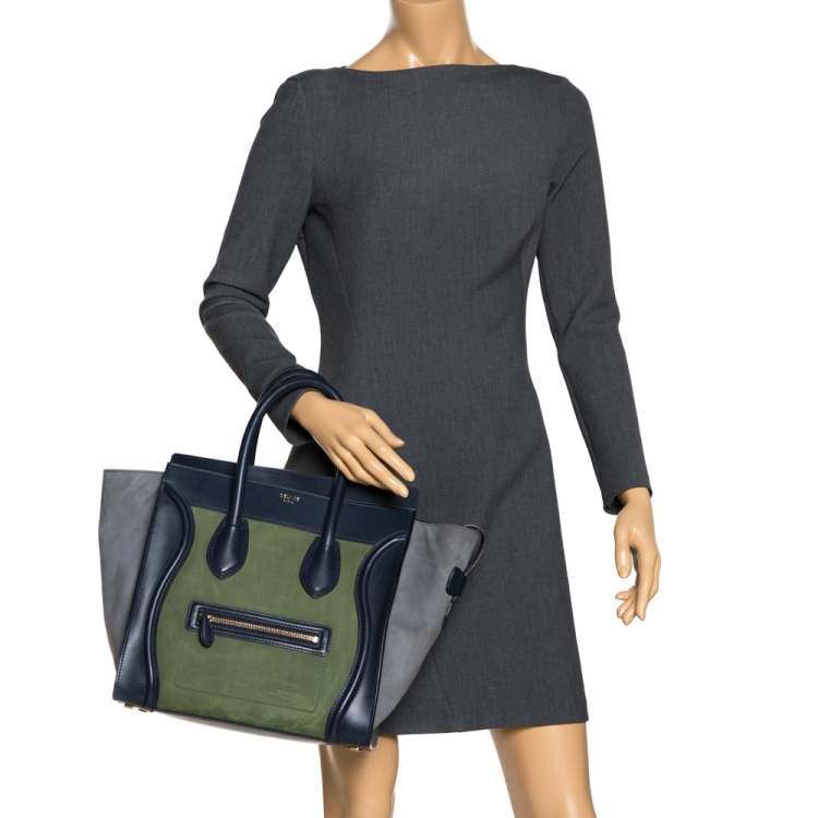 Pre Owned Celine Tri Color Nubuck and Leather Mini Luggage Tote
