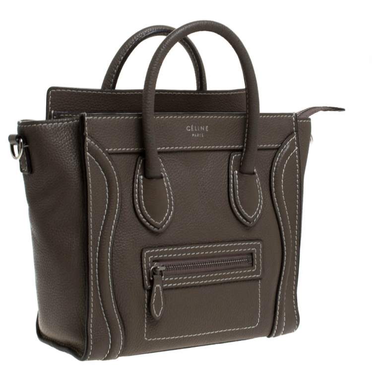 Pre Owned Celine Dark Beige Leather Nano Luggage Tote