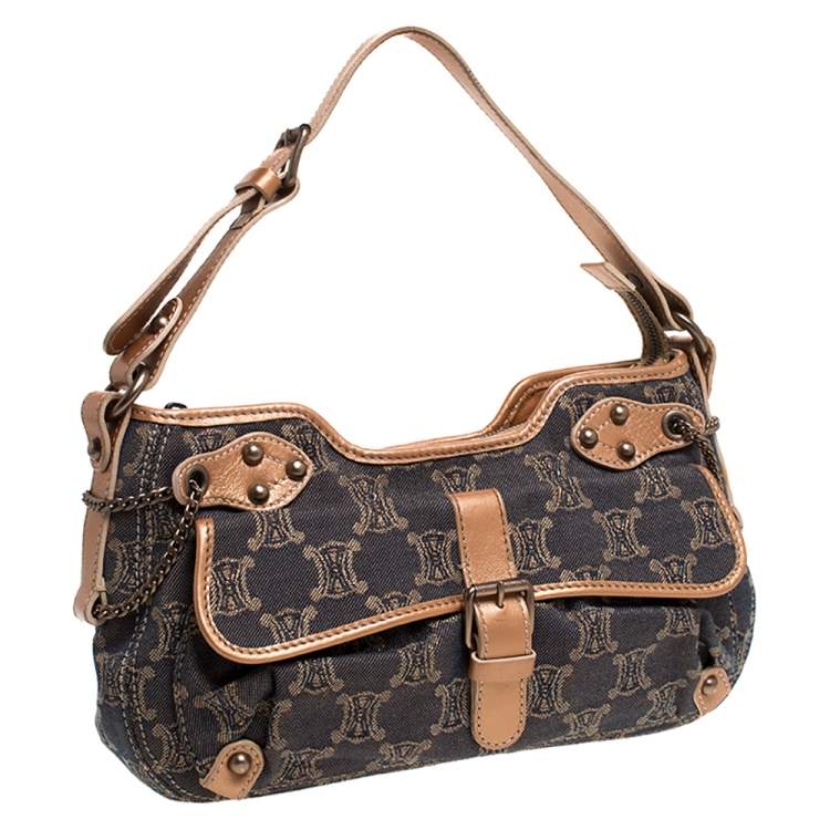 Pre Owned Celine Grey/Metallic Macadam Fabric and Leather Shoulder Bag