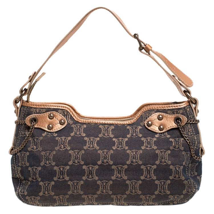 Pre Owned Celine Grey/Metallic Macadam Fabric and Leather Shoulder Bag