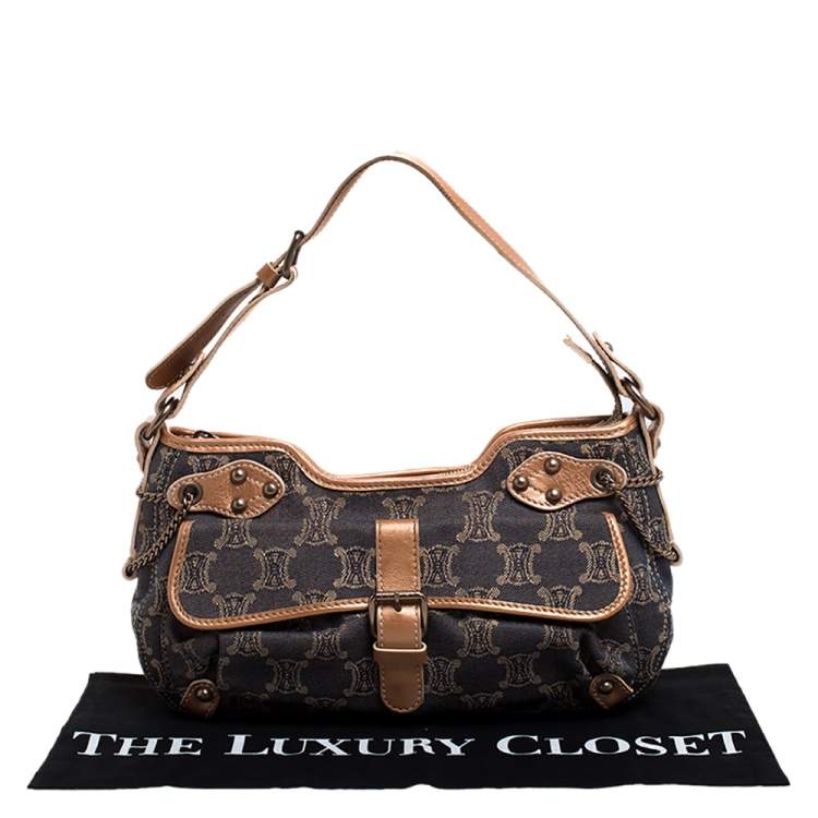 Pre Owned Celine Grey/Metallic Macadam Fabric and Leather Shoulder Bag