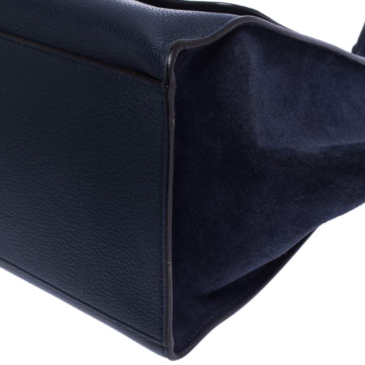Pre Owned Celine Navy Blue Leather Medium Trapeze Top Handle Bag