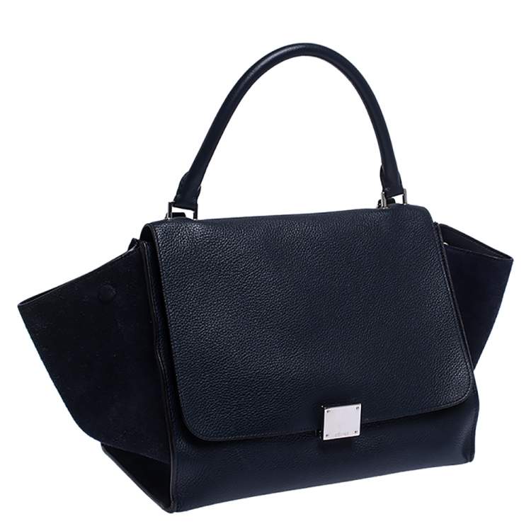 Pre Owned Celine Navy Blue Leather Medium Trapeze Top Handle Bag