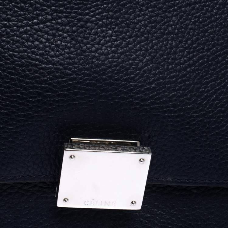 Pre Owned Celine Navy Blue Leather Medium Trapeze Top Handle Bag