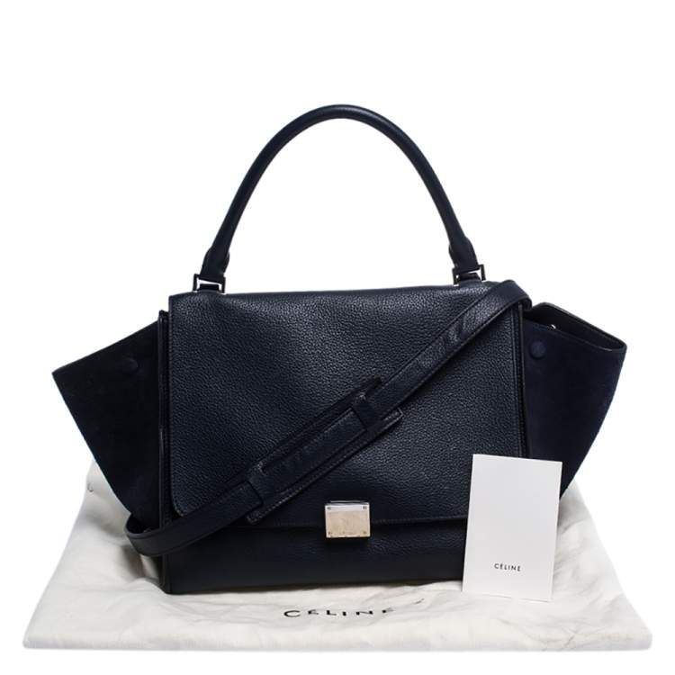 Pre Owned Celine Navy Blue Leather Medium Trapeze Top Handle Bag