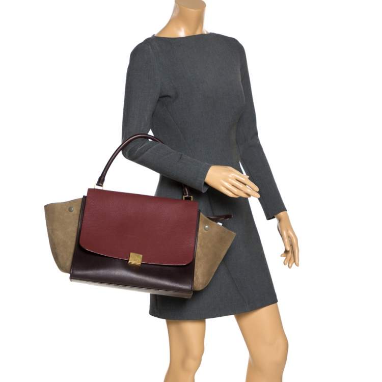 Pre Owned Celine Tricolor Leather and Suede Large Trapeze Bag