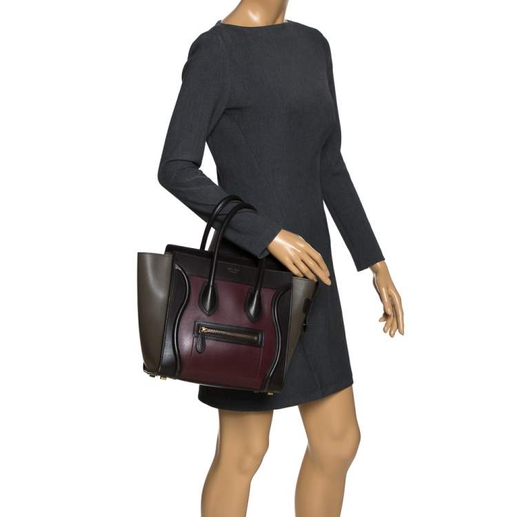 Pre Owned Celine Tri Color Leather Micro Luggage Tote