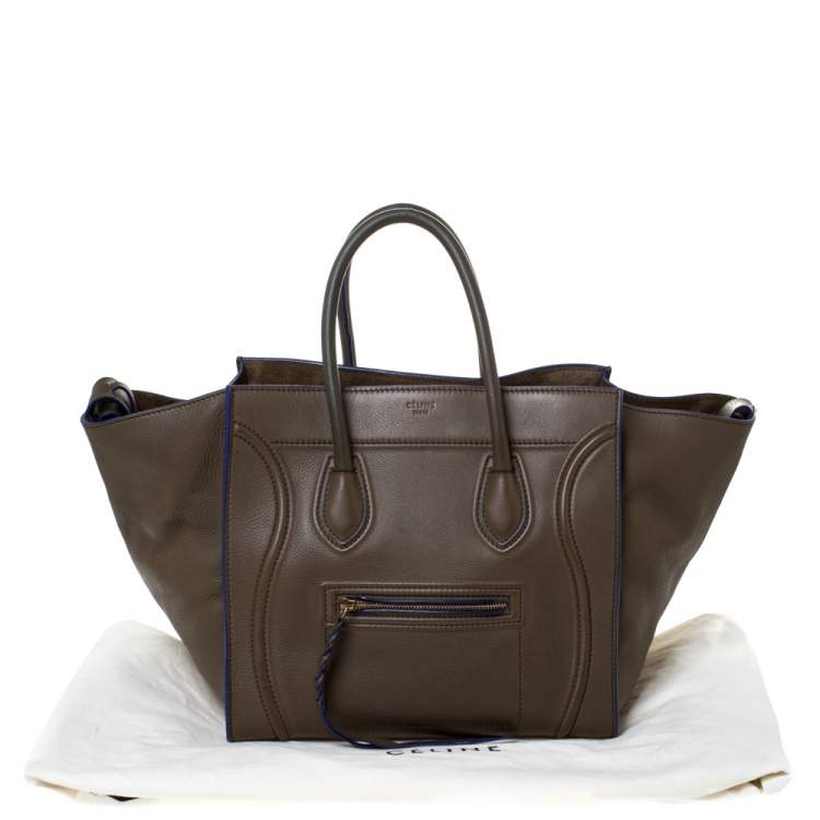 Pre Owned Celine Khaki Leather Medium Phantom Luggage Tote 