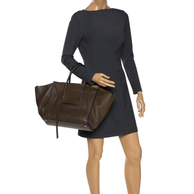 Pre Owned Celine Khaki Leather Medium Phantom Luggage Tote 