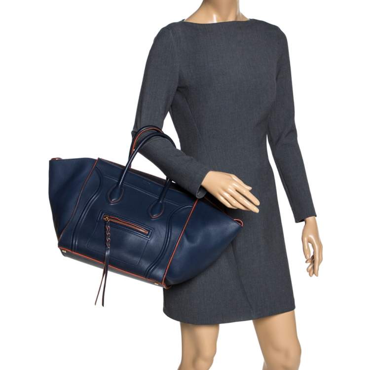Pre Owned Celine Navy Blue Leather Medium Phantom Luggage Tote 