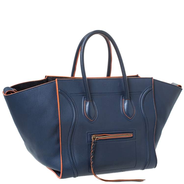 Pre Owned Celine Navy Blue Leather Medium Phantom Luggage Tote 