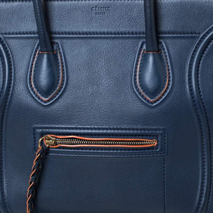 Pre Owned Celine Navy Blue Leather Medium Phantom Luggage Tote 