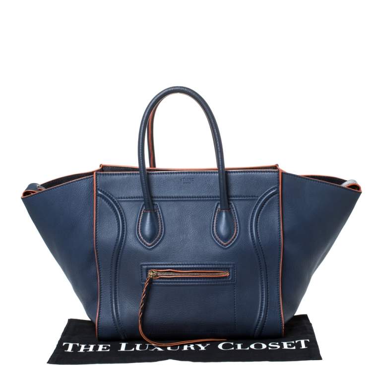 Pre Owned Celine Navy Blue Leather Medium Phantom Luggage Tote 