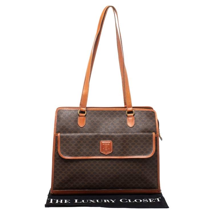 Pre Owned Celine Brown/Tan Macadam Coated Canvas and Leather Tote