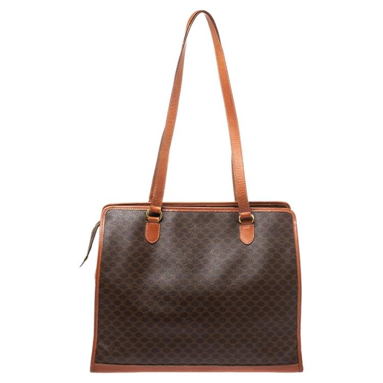 Pre Owned Celine Brown/Tan Macadam Coated Canvas and Leather Tote