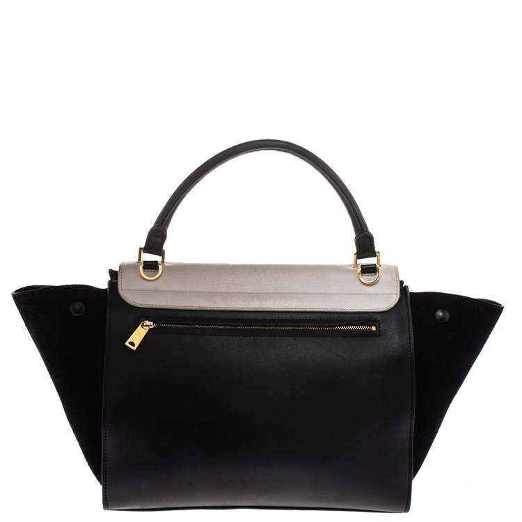Pre Owned Celine Black/White Leather and Suede Medium Trapeze Bag