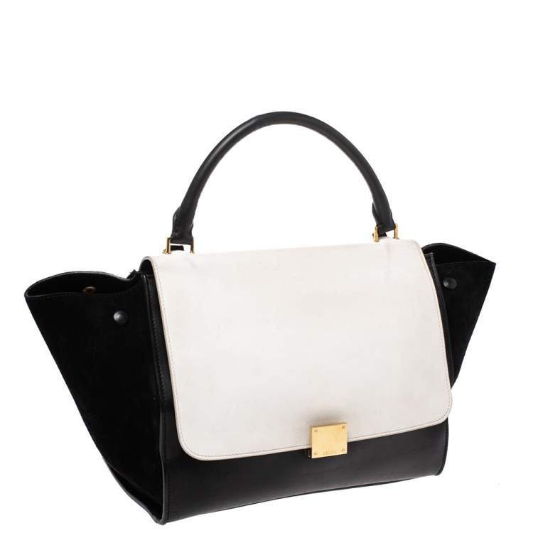 Pre Owned Celine Black/White Leather and Suede Medium Trapeze Bag