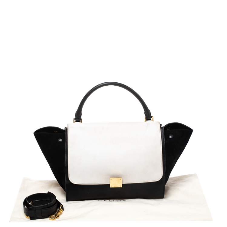 Pre Owned Celine Black/White Leather and Suede Medium Trapeze Bag