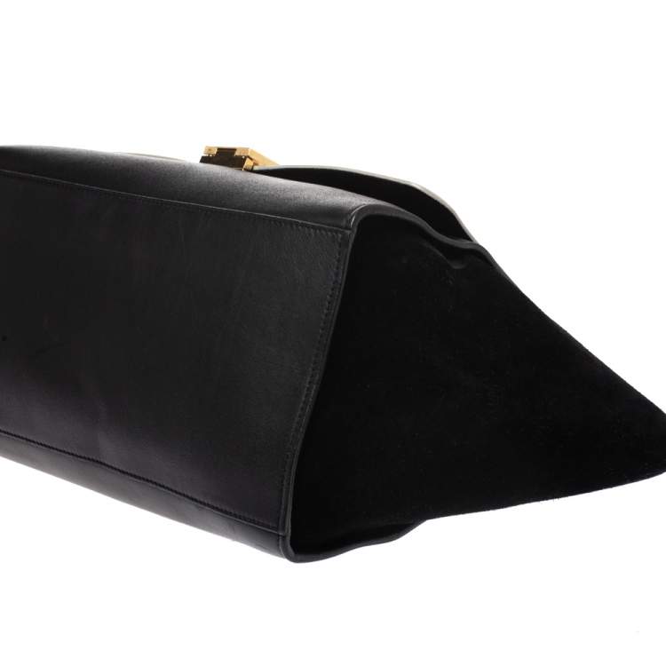 Pre Owned Celine Black/White Leather and Suede Medium Trapeze Bag