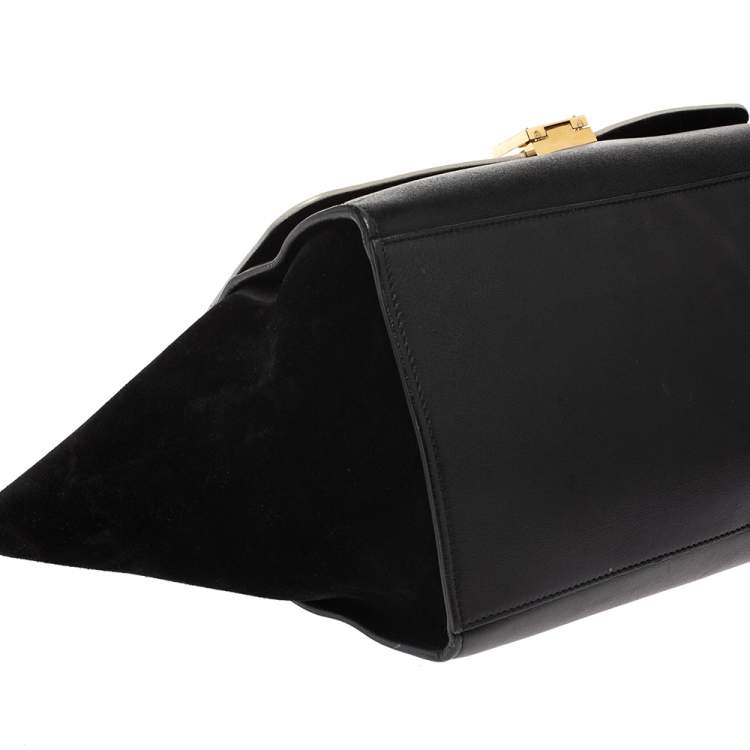 Pre Owned Celine Black/White Leather and Suede Medium Trapeze Bag