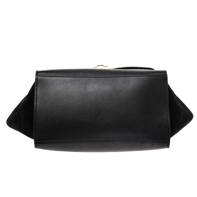 Pre Owned Celine Black/White Leather and Suede Medium Trapeze Bag