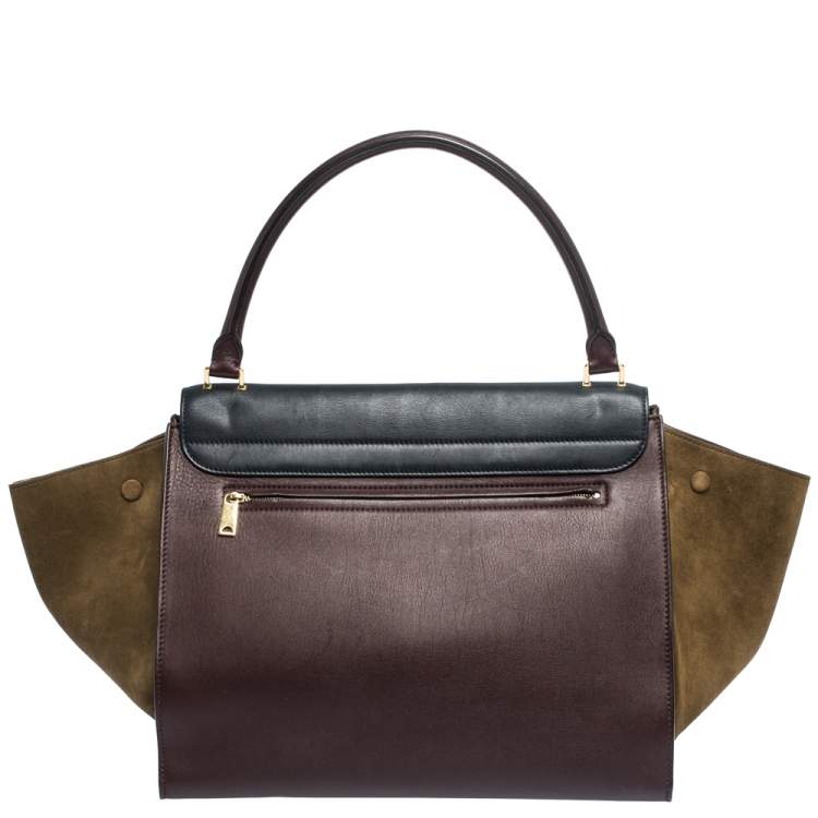 Pre Owned Celine Tricolor Leather and Suede Large Trapeze Top Handle Bag