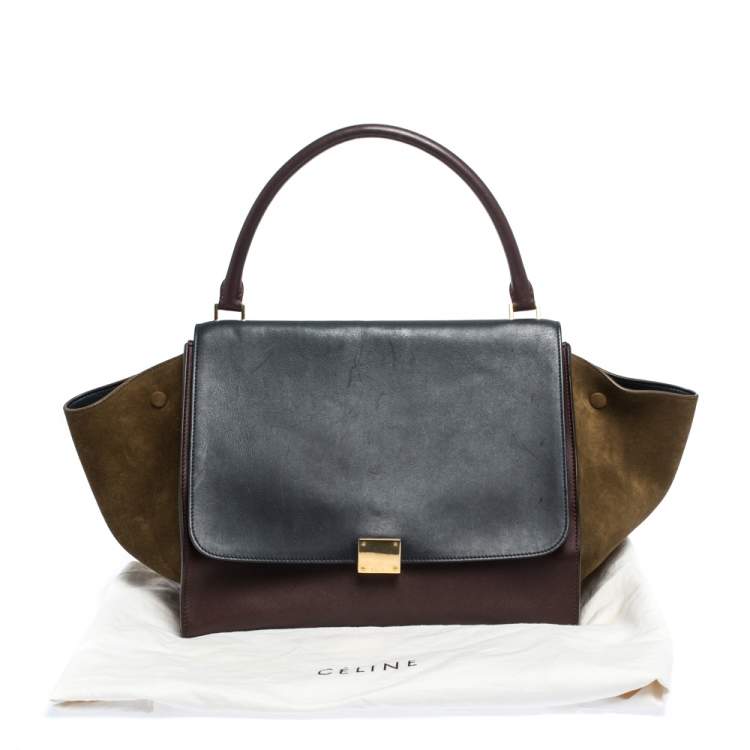 Pre Owned Celine Tricolor Leather and Suede Large Trapeze Top Handle Bag