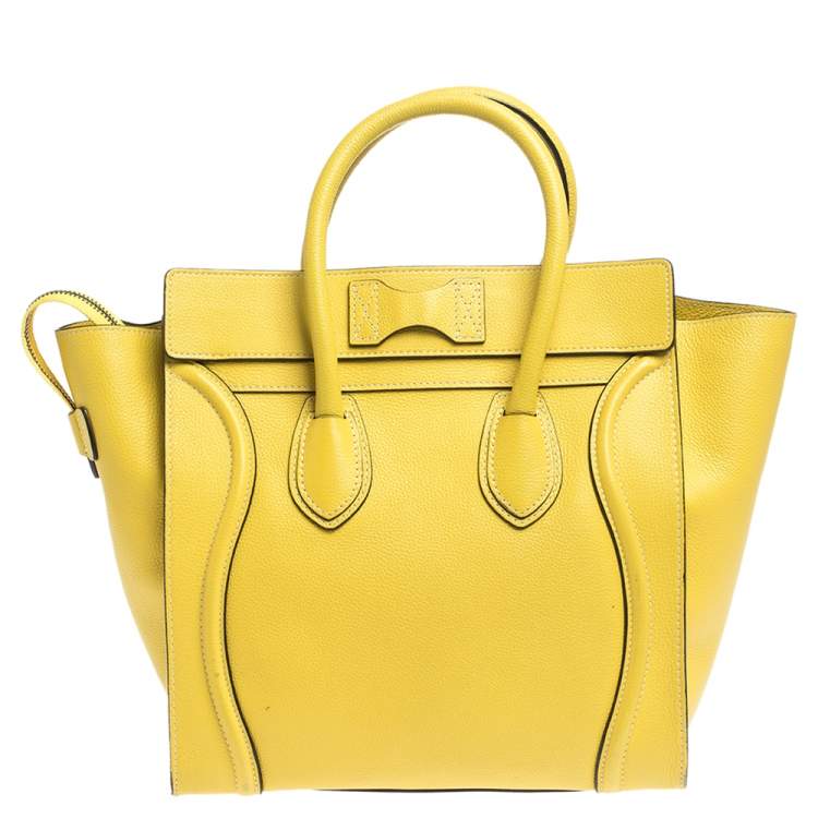 Pre Owned Celine Yellow Leather Mini Luggage Tote